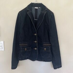 Cleo Women's Blue Denim Blazer Jacket Size 6 Button Front Pockets Stylish